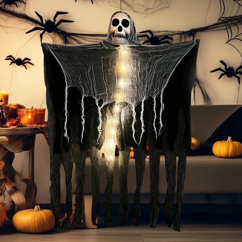 Verlichte Hangdecoratie Schedel met LED Spookgeest Binnen Buiten Halloween Feestversiering Griezelig Sfeer | Sansoti