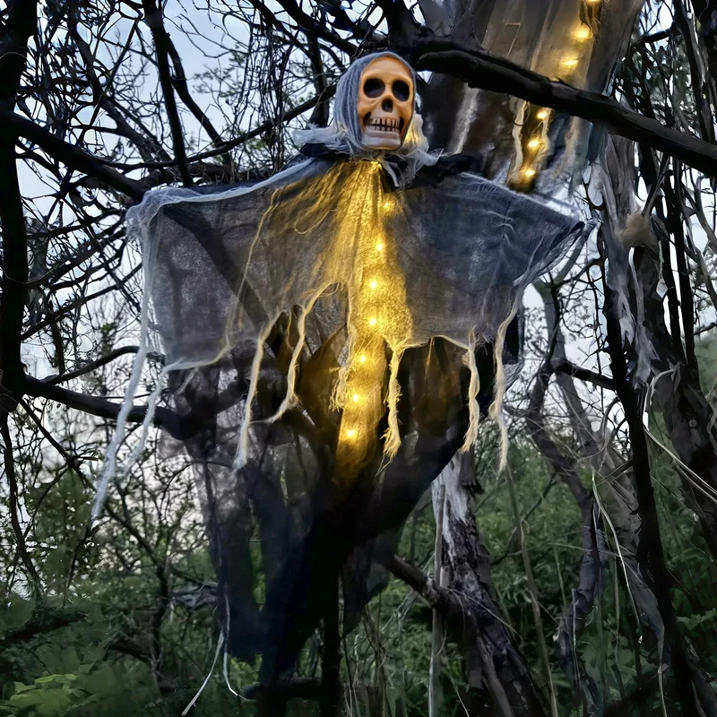 Verlichte Hangdecoratie Schedel met LED Spookgeest Binnen Buiten Halloween Feestversiering Griezelig Sfeer | Sansoti
