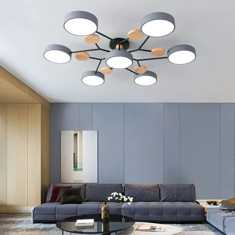 LED Plafondlamp Cirkelvorm Semi-Flush IJzer Acryl Moderne Dimbare Verlichting Woonkamer Slaapkamer Plafond | Sansoti
