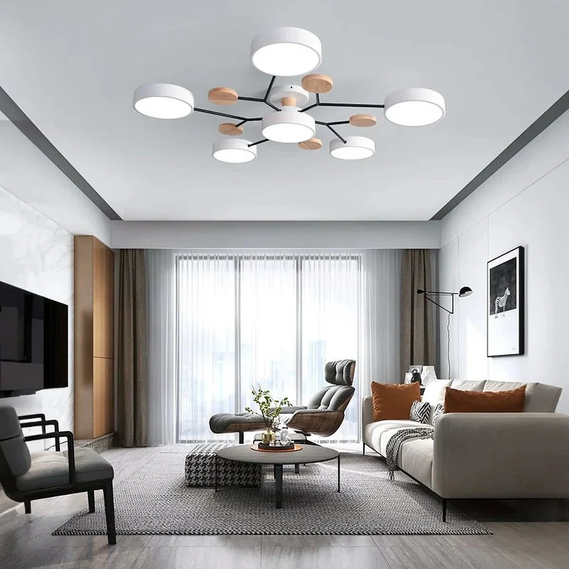 LED Plafondlamp Cirkelvorm Semi-Flush IJzer Acryl Moderne Dimbare Verlichting Woonkamer Slaapkamer Plafond | Sansoti