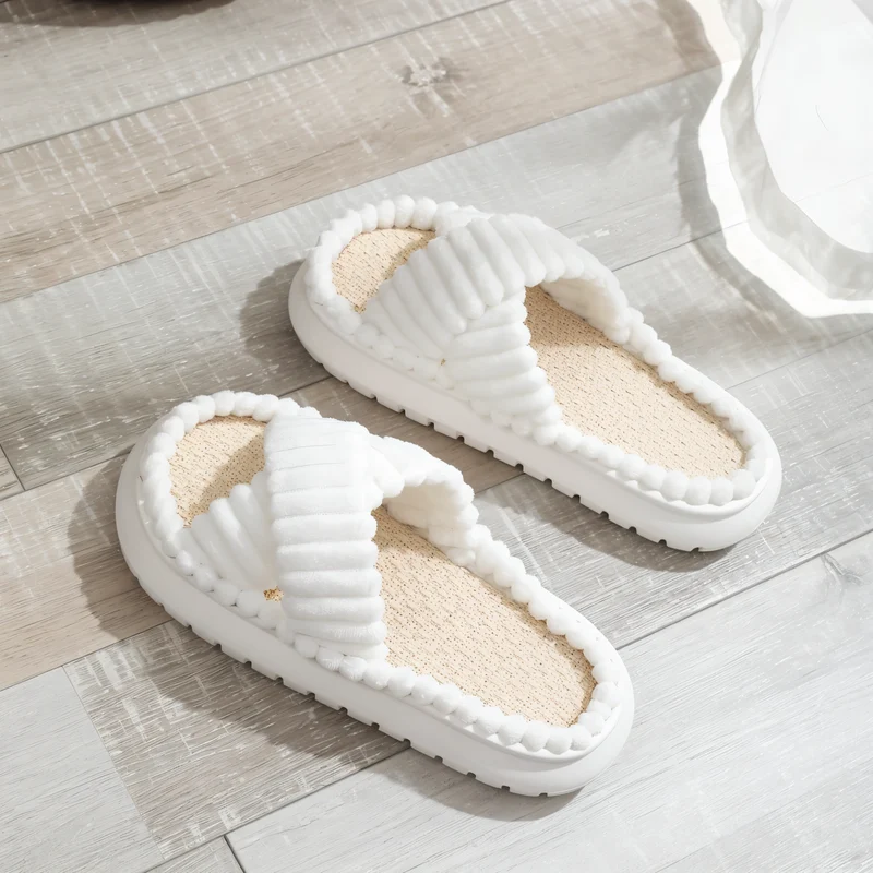 Gevoerde Pantoffels met Gekruiste Bandjes Dames Heren Zachte Binnenschoen Warmte Comfort Antislip Winter | Sansoti