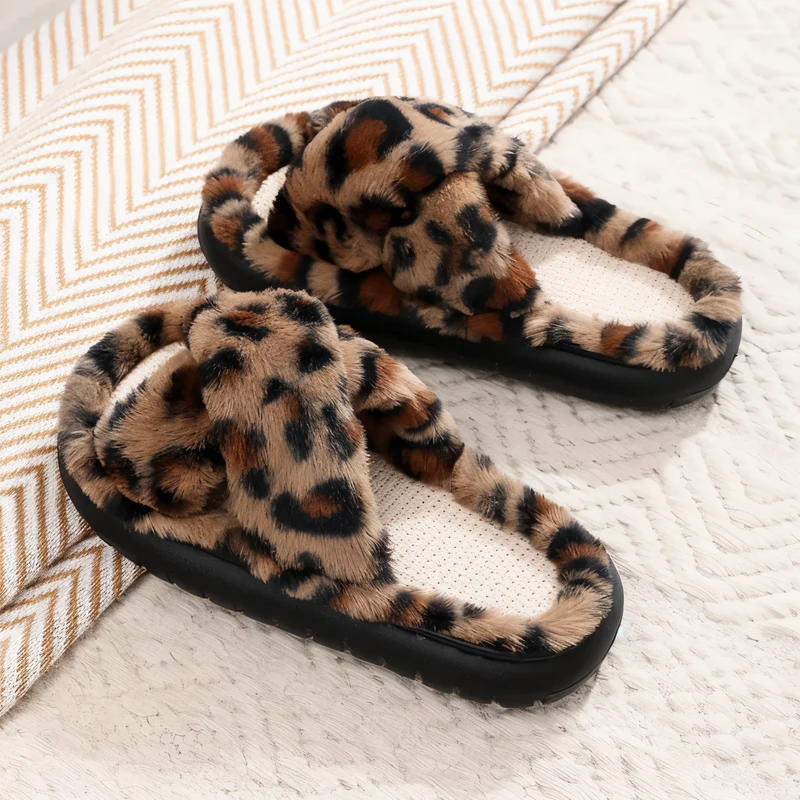 Gevoerde Pantoffels met Gekruiste Bandjes Dames Heren Zachte Binnenschoen Warmte Comfort Antislip Winter | Sansoti