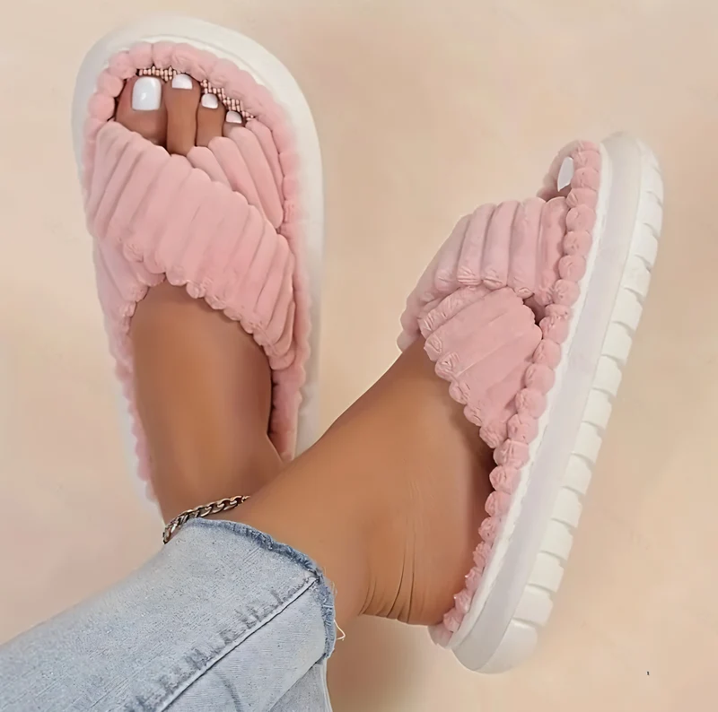 Gevoerde Pantoffels met Gekruiste Bandjes Dames Heren Zachte Binnenschoen Warmte Comfort Antislip Winter | Sansoti