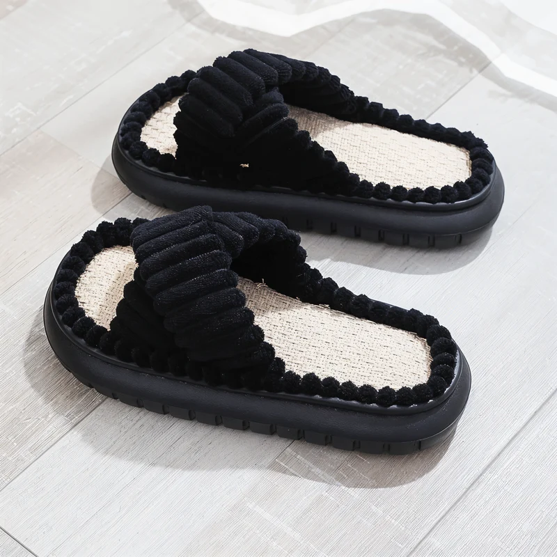 Gevoerde Pantoffels met Gekruiste Bandjes Dames Heren Zachte Binnenschoen Warmte Comfort Antislip Winter | Sansoti