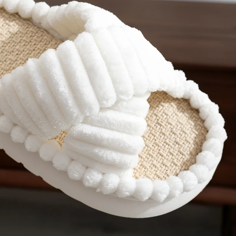 Gevoerde Pantoffels met Gekruiste Bandjes Dames Heren Zachte Binnenschoen Warmte Comfort Antislip Winter | Sansoti