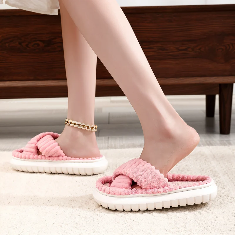 Gevoerde Pantoffels met Gekruiste Bandjes Dames Heren Zachte Binnenschoen Warmte Comfort Antislip Winter | Sansoti