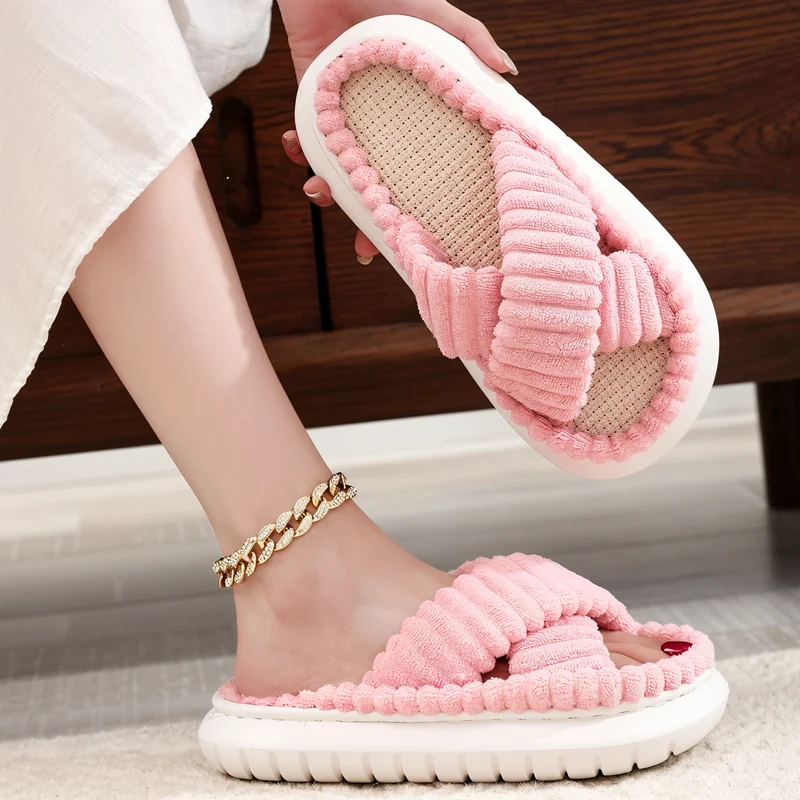 Gevoerde Pantoffels met Gekruiste Bandjes Dames Heren Zachte Binnenschoen Warmte Comfort Antislip Winter | Sansoti