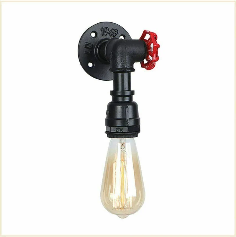 Industrielle Vintage Wasserrohr Wandlampe schwarz ~1263