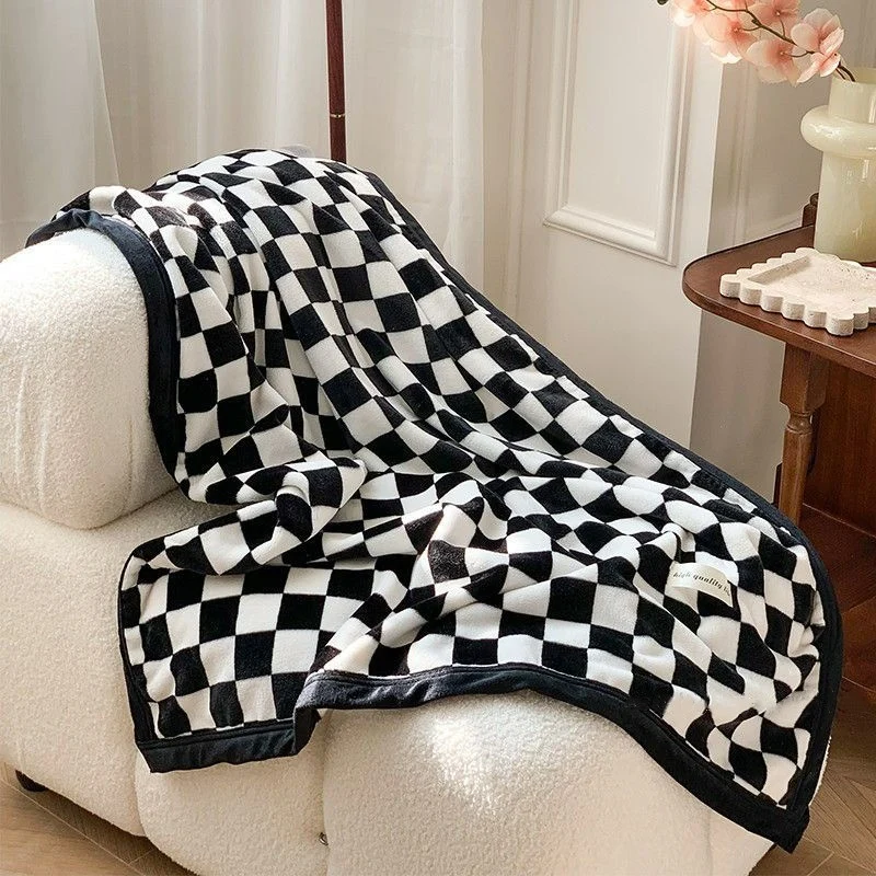 Geruite Fleece Plaid Koraalvlies Woonkamer Slaapkamer Bank Bed Deken Warm Zacht Decoratief Comfortabel Textiel | Sansoti