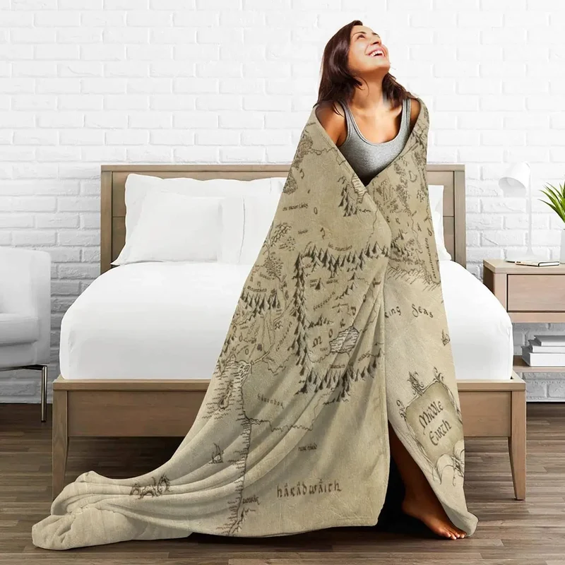 Plaid met Wereldkaart Opdruk Flanel Fleece Deken 70-200cm Woonkamer Slaapbank Reis Decoratief Warm Zacht | Sansoti