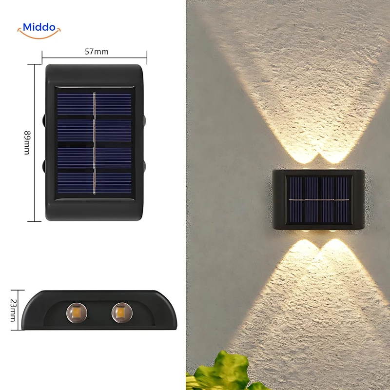 Zonne-energie Wandlamp Dubbel LED Waterdicht Buitenverlichting Tuinlamp Decoratief Weerbestendig Sfeerverlichting | Sansoti