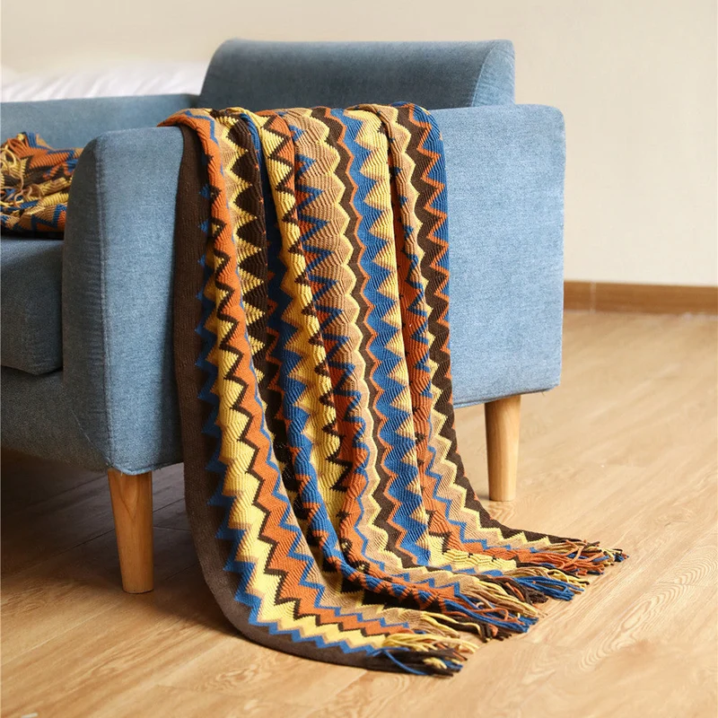 Handgebreide Plaid Chevron Patroon Geometrisch Design Woonkamer Slaapkamer Decoratief Gebreid Textiel | Sansoti
