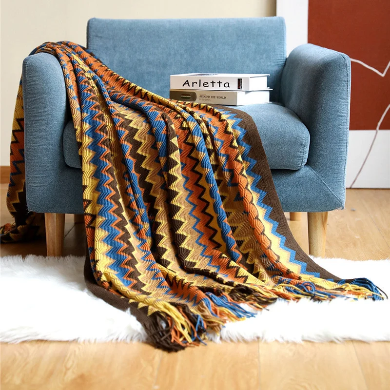 Handgebreide Plaid Chevron Patroon Geometrisch Design Woonkamer Slaapkamer Decoratief Gebreid Textiel | Sansoti