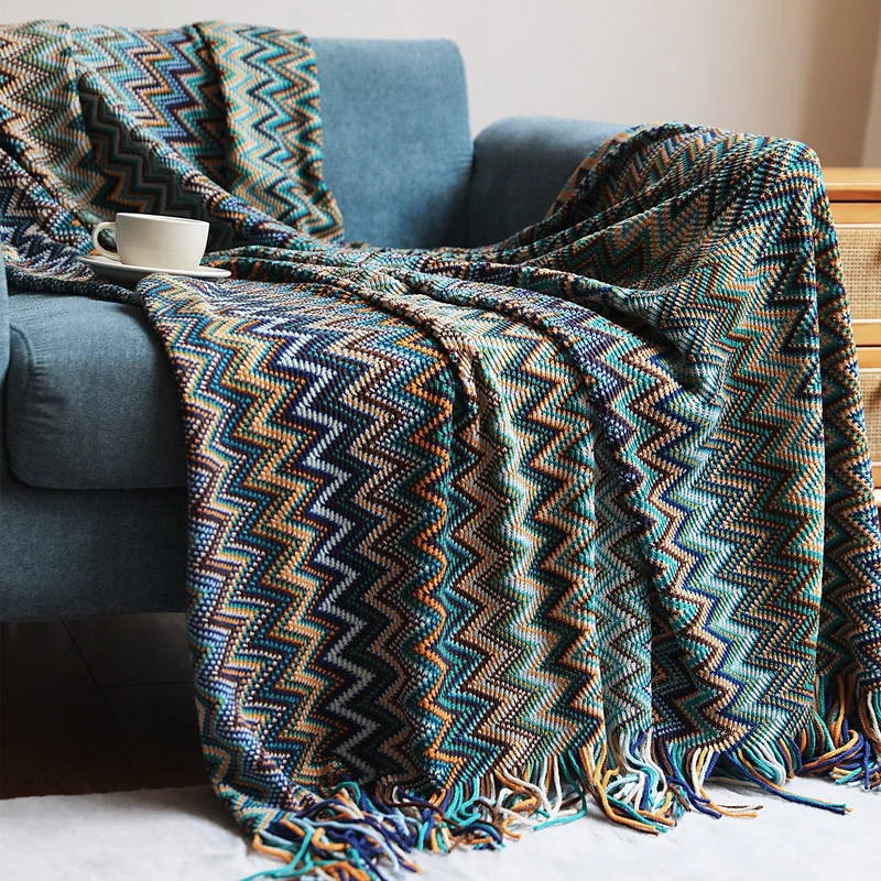Handgebreide Plaid Chevron Patroon Geometrisch Design Woonkamer Slaapkamer Decoratief Gebreid Textiel | Sansoti
