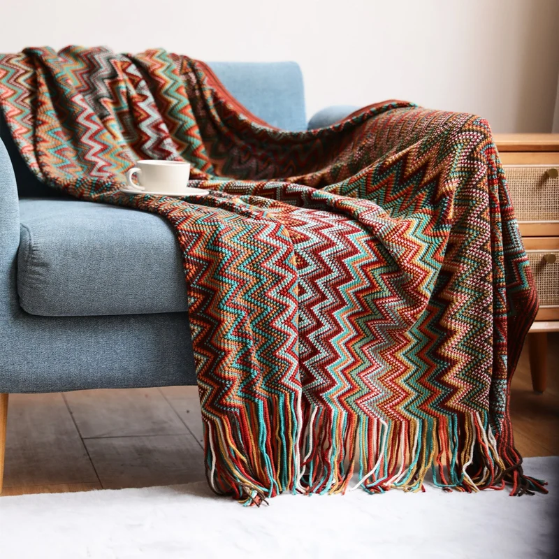 Handgebreide Plaid Chevron Patroon Geometrisch Design Woonkamer Slaapkamer Decoratief Gebreid Textiel | Sansoti