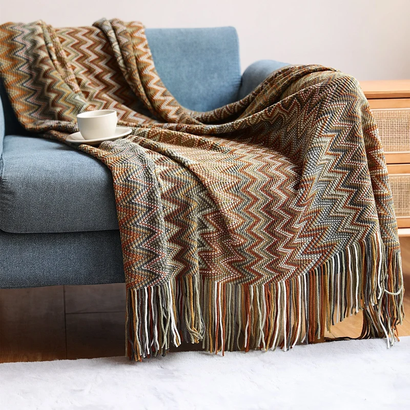 Handgebreide Plaid Chevron Patroon Geometrisch Design Woonkamer Slaapkamer Decoratief Gebreid Textiel | Sansoti