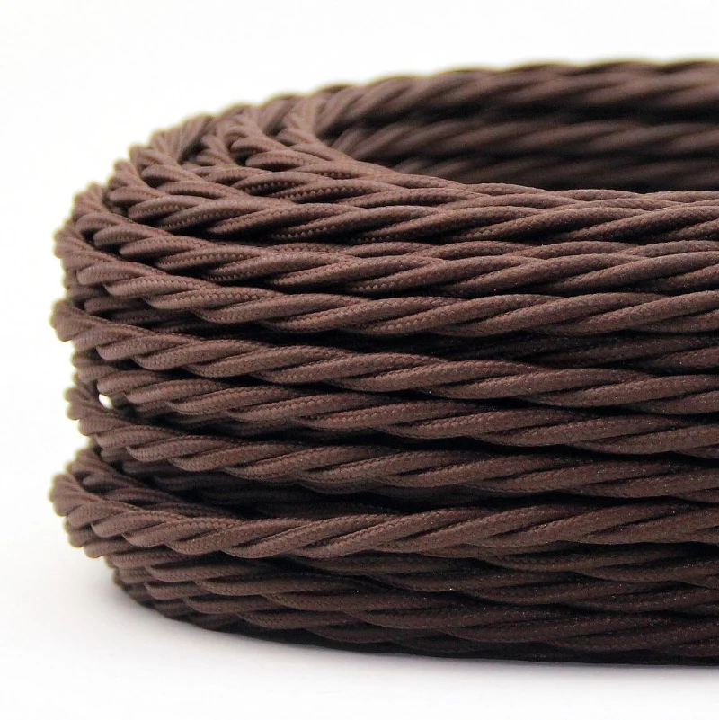 1m/5m/10m Dunkelbraunes Textilkabel 2-adrig verdrillt ~1180
