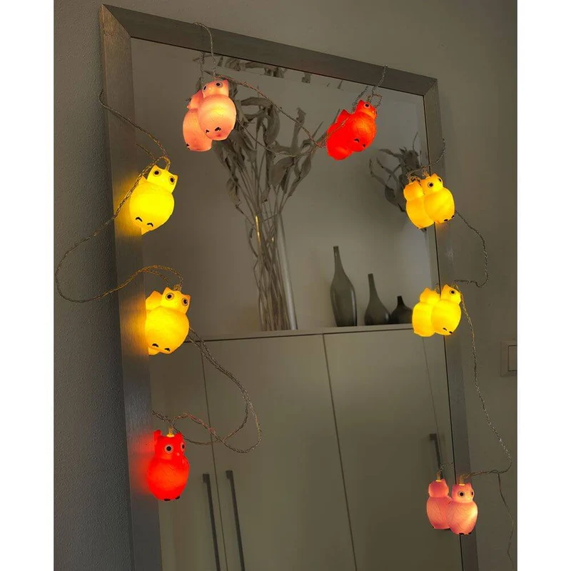 LED Dekolichterkette bunte Eulen 16 Warmweiße Dioden