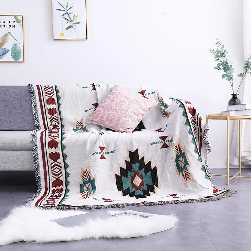 Gebreide Plaid Bohemian Stijl Jacquard Weeftechniek Binnen Buiten Decoratief Woonplaid Deken 130x160cm | Sansoti