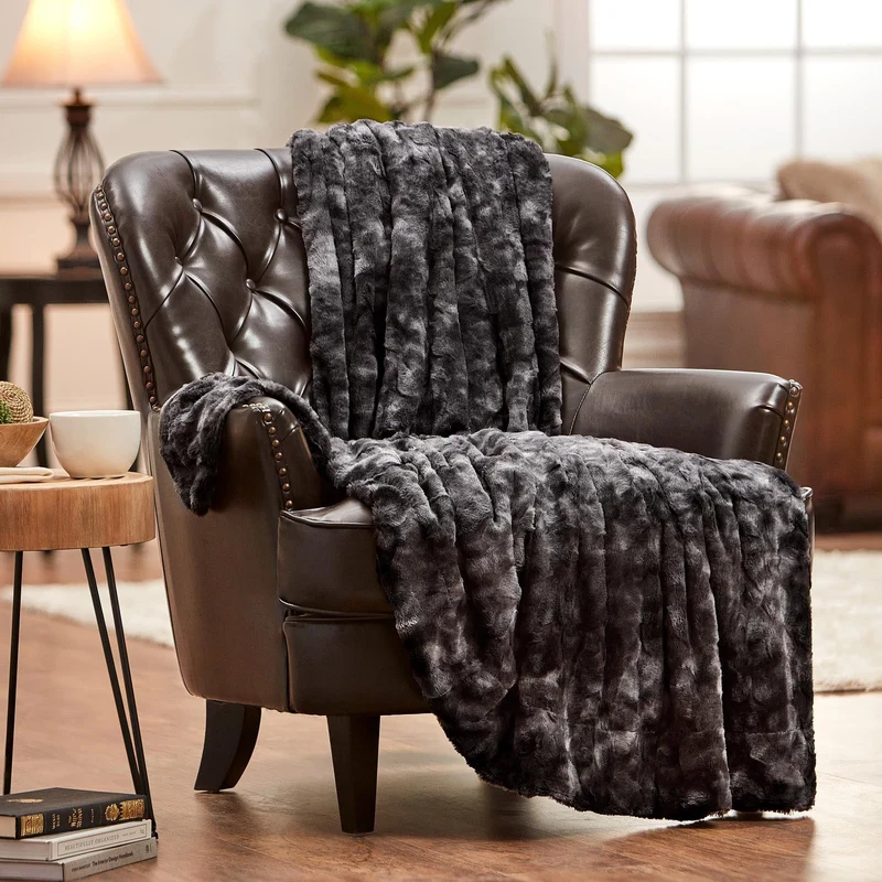 Dubbelzijdige Plaid met Wolvenmotief Nepbont Luxe Fleece Woonkamer Slaapkamer Groot Formaat Decoratief | Sansoti