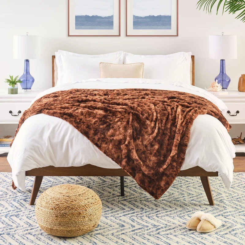 Dubbelzijdige Plaid met Wolvenmotief Nepbont Luxe Fleece Woonkamer Slaapkamer Groot Formaat Decoratief | Sansoti