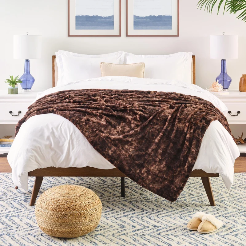 Dubbelzijdige Plaid met Wolvenmotief Nepbont Luxe Fleece Woonkamer Slaapkamer Groot Formaat Decoratief | Sansoti