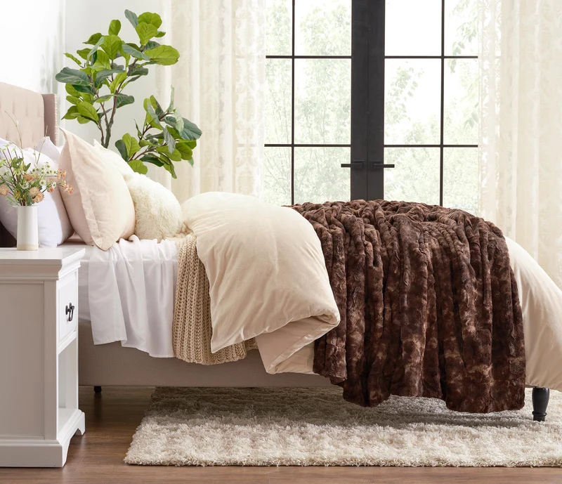 Dubbelzijdige Plaid met Wolvenmotief Nepbont Luxe Fleece Woonkamer Slaapkamer Groot Formaat Decoratief | Sansoti