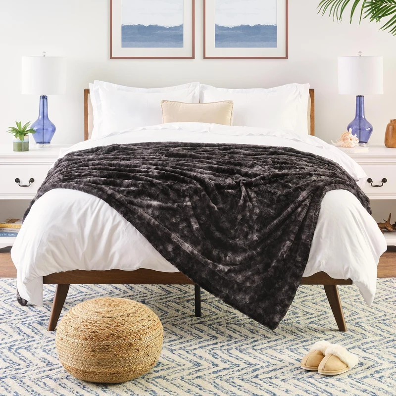 Dubbelzijdige Plaid met Wolvenmotief Nepbont Luxe Fleece Woonkamer Slaapkamer Groot Formaat Decoratief | Sansoti
