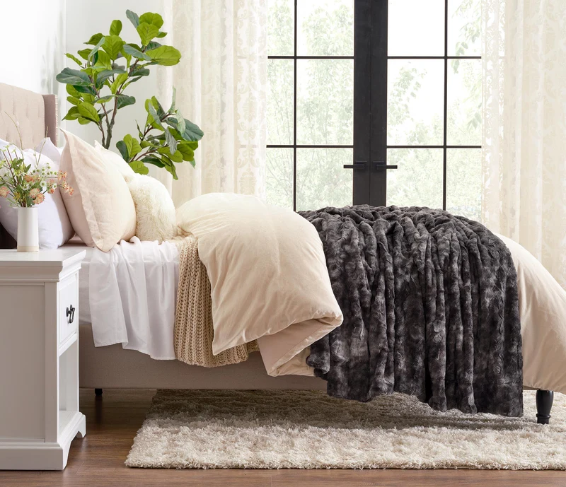 Dubbelzijdige Plaid met Wolvenmotief Nepbont Luxe Fleece Woonkamer Slaapkamer Groot Formaat Decoratief | Sansoti