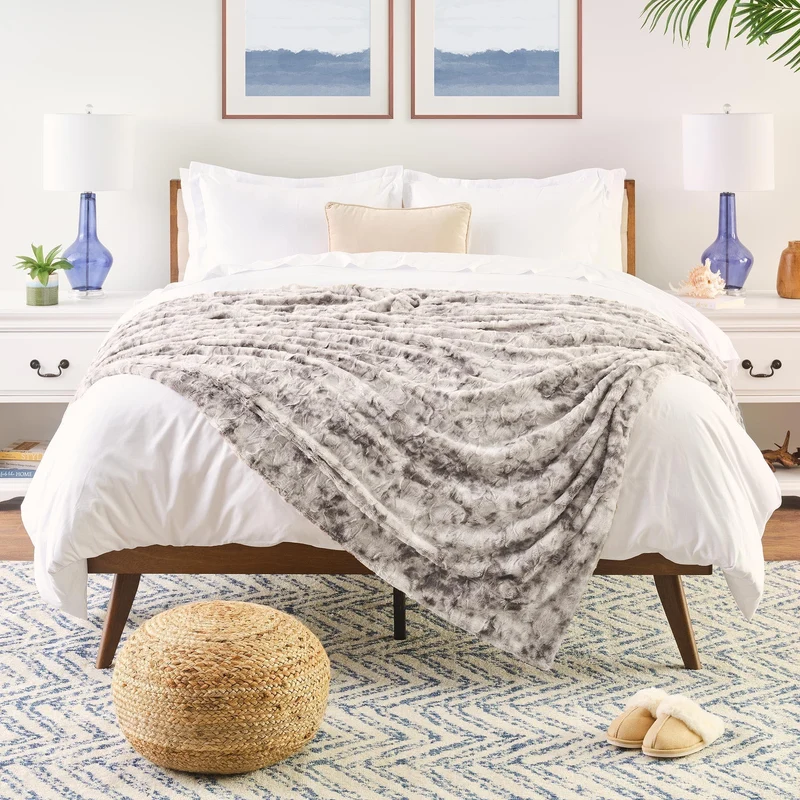 Dubbelzijdige Plaid met Wolvenmotief Nepbont Luxe Fleece Woonkamer Slaapkamer Groot Formaat Decoratief | Sansoti
