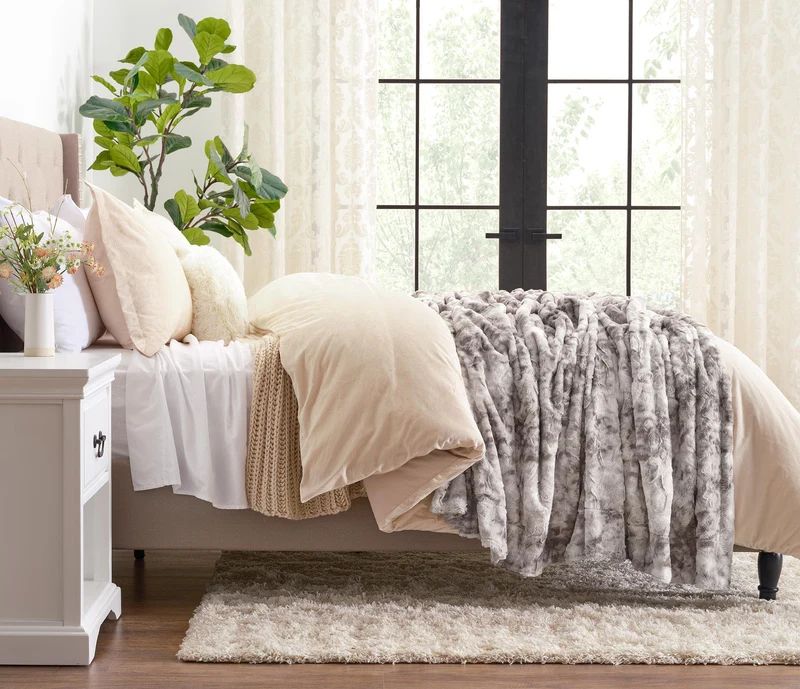 Dubbelzijdige Plaid met Wolvenmotief Nepbont Luxe Fleece Woonkamer Slaapkamer Groot Formaat Decoratief | Sansoti
