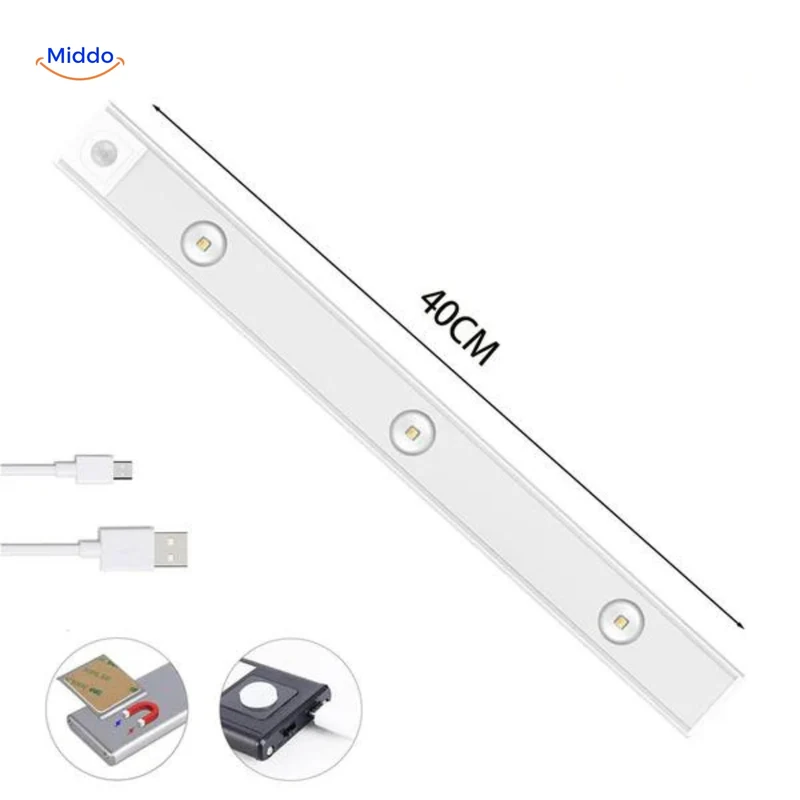 Oplaadbare LED-strip met bewegingssensor 30/40/60cm USB dimbaar nachtverlichting voor gang kast keuken trapverlichting | Sansoti