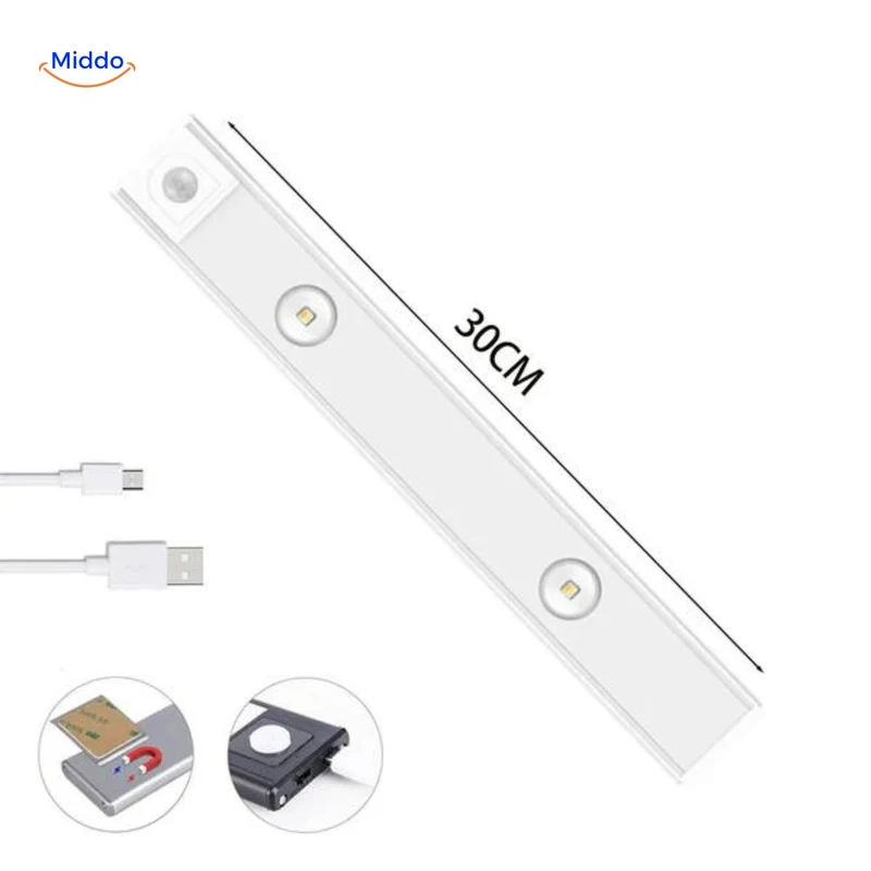 Oplaadbare LED-strip met bewegingssensor 30/40/60cm USB dimbaar nachtverlichting voor gang kast keuken trapverlichting | Sansoti