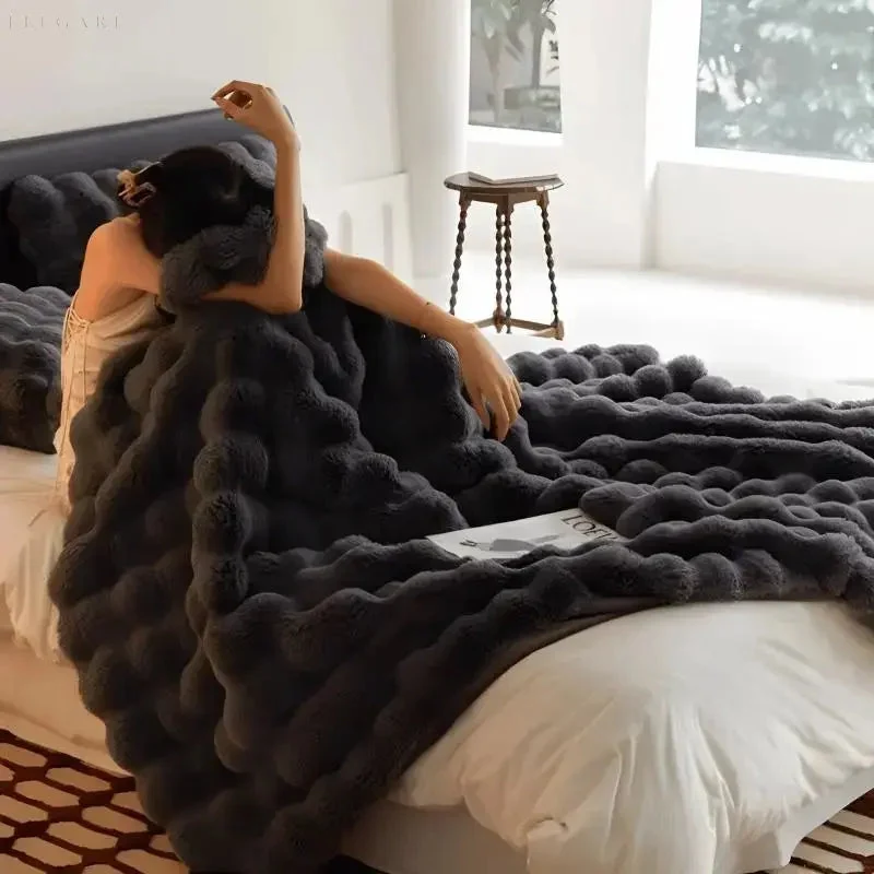 Knuffelzachte Fleece Plaid met Bubbeltextuur voor Bank en Bed Winter Warmte Decoratieve Deken Scandinavisch | Sansoti