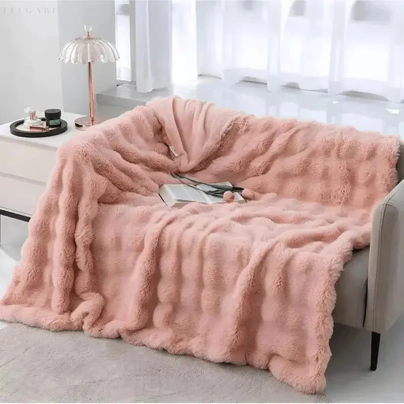 Knuffelzachte Fleece Plaid met Bubbeltextuur voor Bank en Bed Winter Warmte Decoratieve Deken Scandinavisch | Sansoti