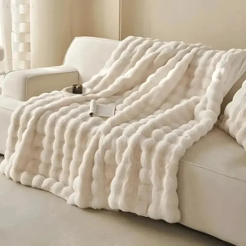 Knuffelzachte Fleece Plaid met Bubbeltextuur voor Bank en Bed Winter Warmte Decoratieve Deken Scandinavisch | Sansoti