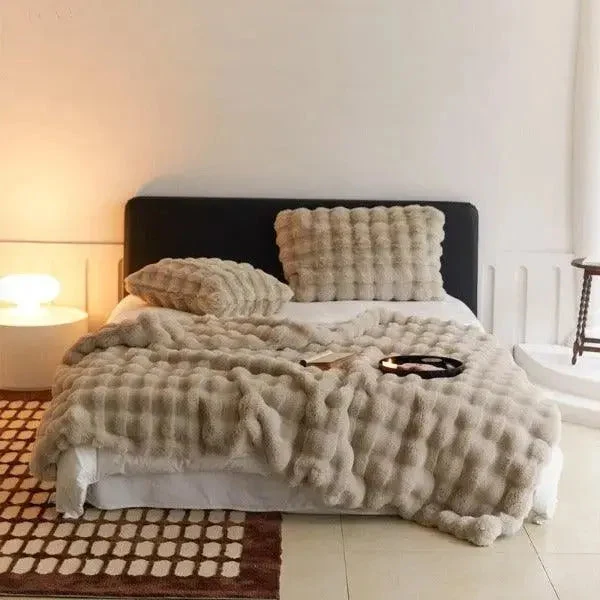 Knuffelzachte Fleece Plaid met Bubbeltextuur voor Bank en Bed Winter Warmte Decoratieve Deken Scandinavisch | Sansoti