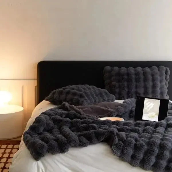 Knuffelzachte Fleece Plaid met Bubbeltextuur voor Bank en Bed Winter Warmte Decoratieve Deken Scandinavisch | Sansoti