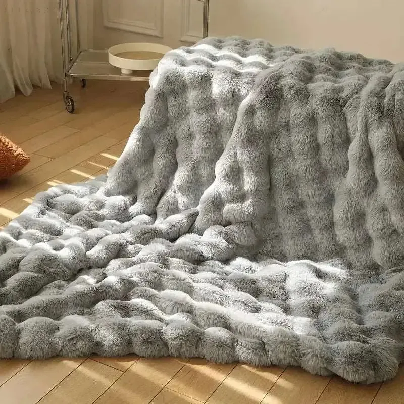 Knuffelzachte Fleece Plaid met Bubbeltextuur voor Bank en Bed Winter Warmte Decoratieve Deken Scandinavisch | Sansoti