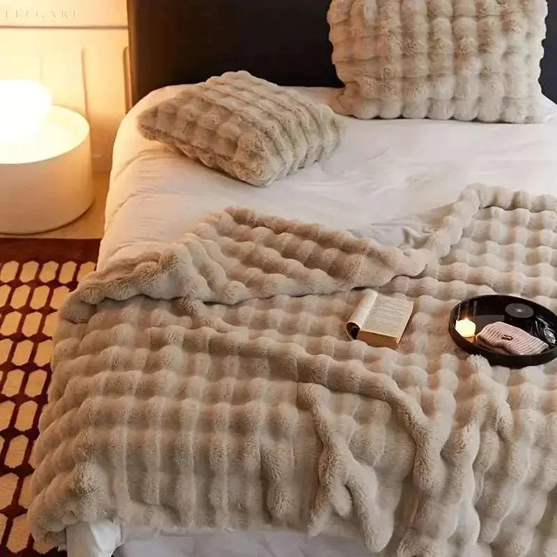 Knuffelzachte Fleece Plaid met Bubbeltextuur voor Bank en Bed Winter Warmte Decoratieve Deken Scandinavisch | Sansoti