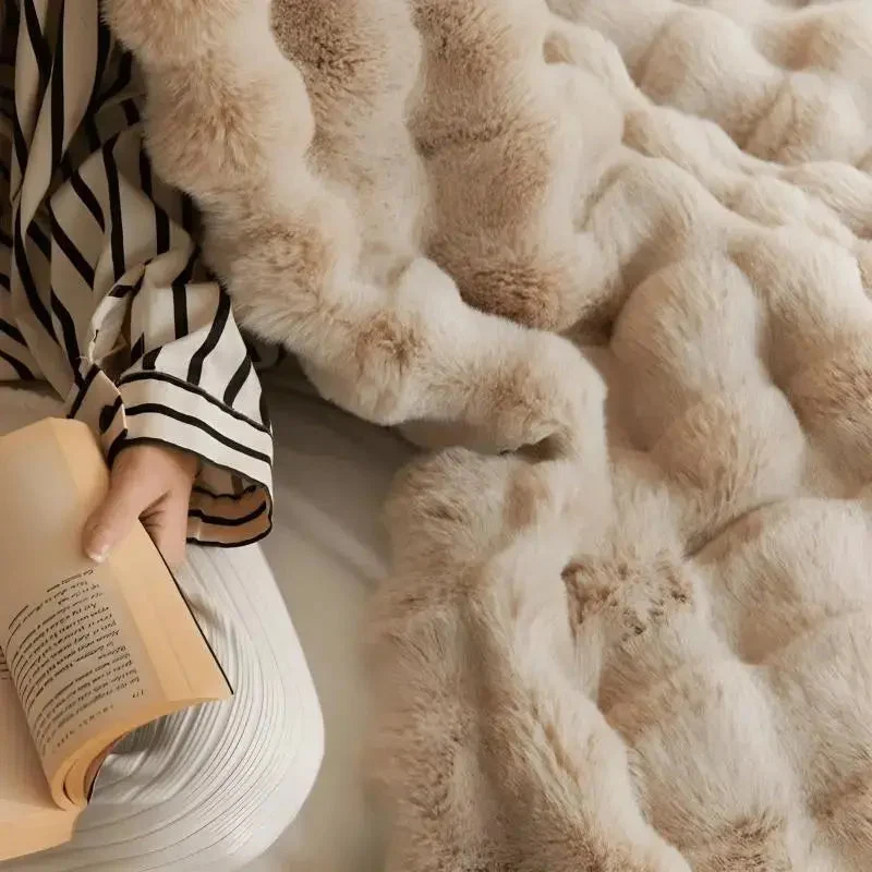 Knuffelzachte Fleece Plaid met Bubbeltextuur voor Bank en Bed Winter Warmte Decoratieve Deken Scandinavisch | Sansoti