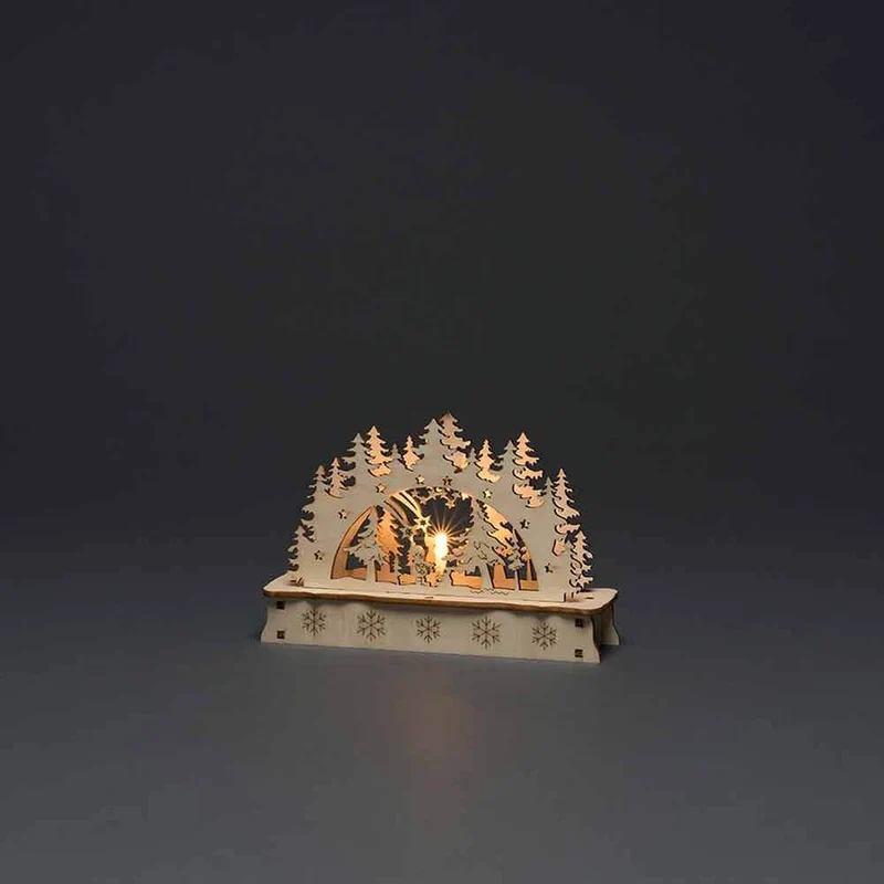Holzsilhouette mit Weihchtsbaum und Weihchtsmann batteriebetrieben aus Holz