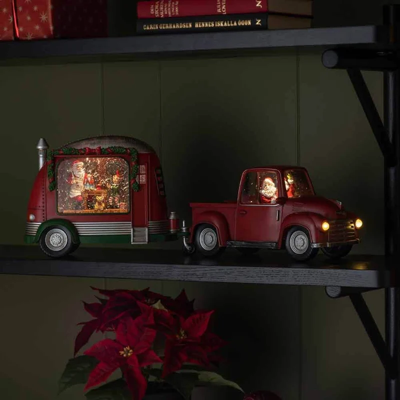 LED Dekoleuchte Pick-up mit Weihnachtsmann batteriebetrieben Rot
