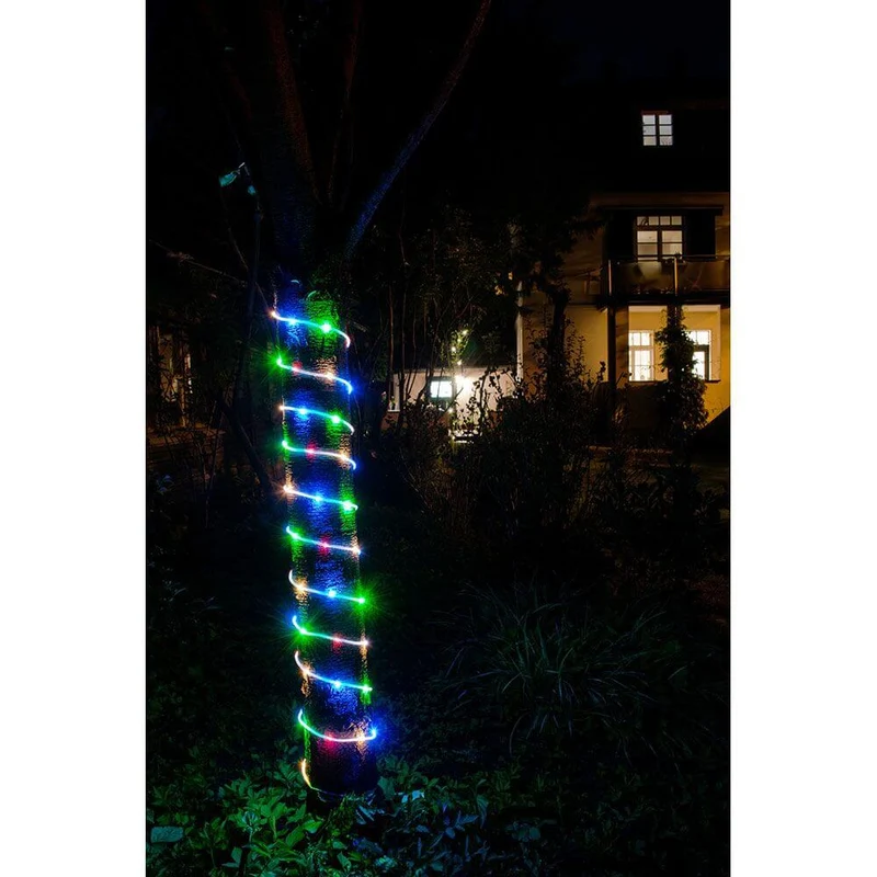 LED Mini Lichterschlauch 5m mit Lichtsensor Timer 65 bunte Dioden batteriebetrieben IP44