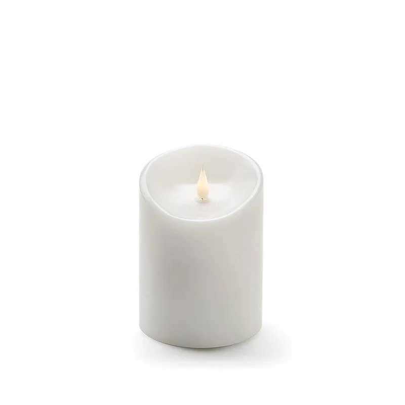 LED Echtwachskerze weiß mit 3D Flamme 14cm Timer Warmweiß batteriebetrieb