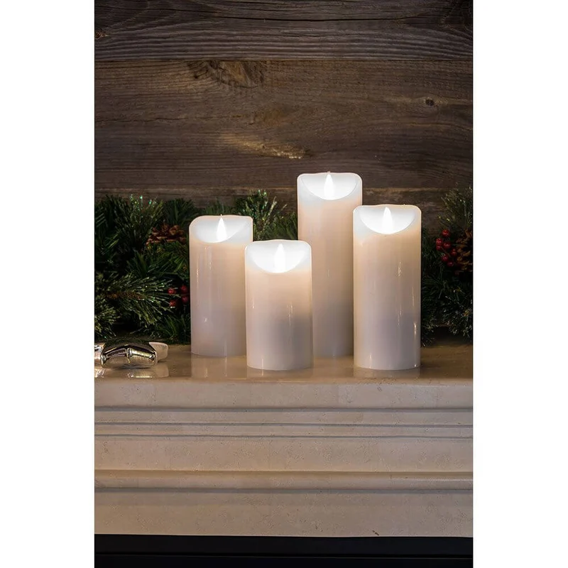 LED Echtwachskerze weiß mit 3D Flamme 20,5cm Timer Warmweiß batteriebetrieben