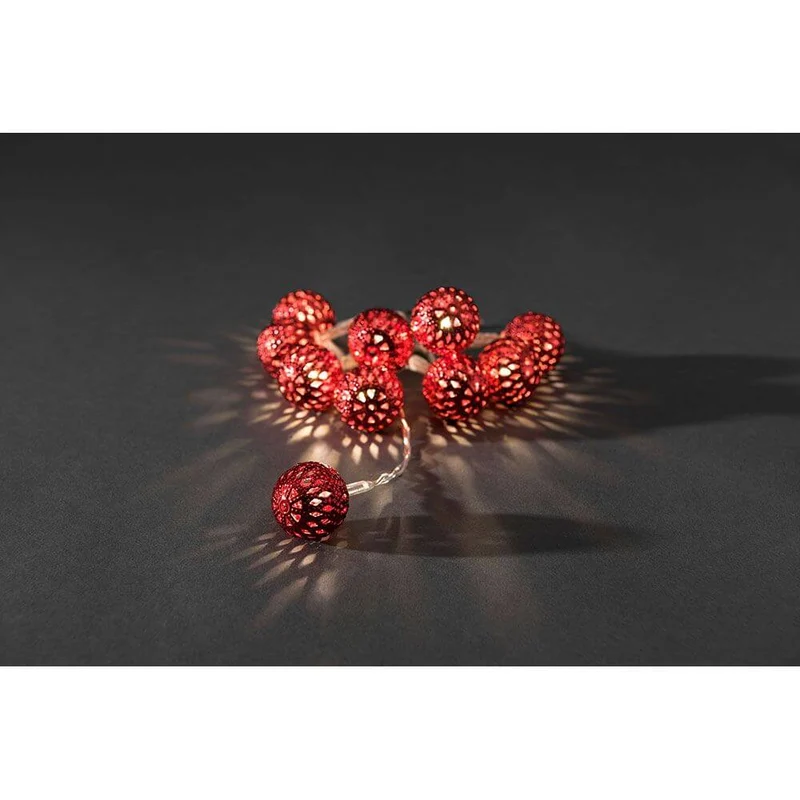 LED Dekolichterkette kleine rote Metallbälle 10 Warmweiße Dioden batteriebetrieben
