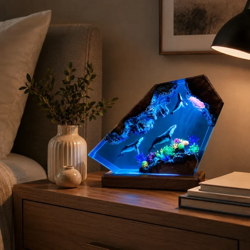 Oceaan Tafelverlichting met Koraalrif Design LED Sfeerverlichting Hars Decoratielamp USB Woonkamer Slaapkamer | Sansoti
