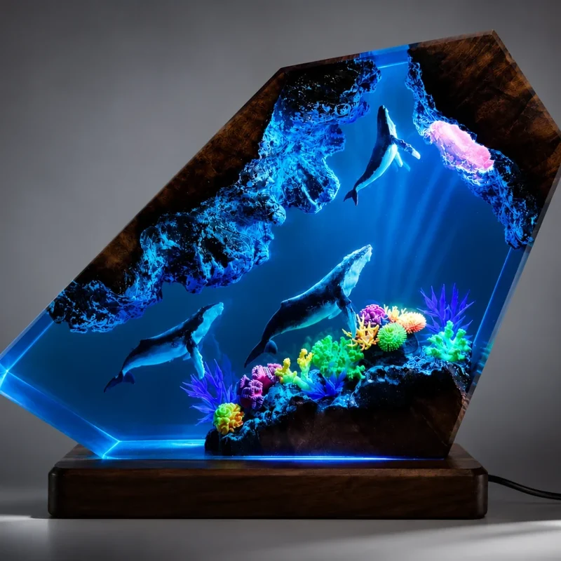 Oceaan Tafelverlichting met Koraalrif Design LED Sfeerverlichting Hars Decoratielamp USB Woonkamer Slaapkamer | Sansoti