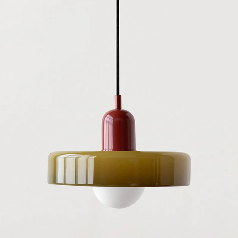 Glazen Hanglamp Bauhausstijl Gekleurd Glas Rond Ø25-35cm E27 Verstelbaar Eettafel Plafondlamp Retro Design | Sansoti
